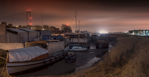 Barton Boat Yard at Night By Bob Riach
