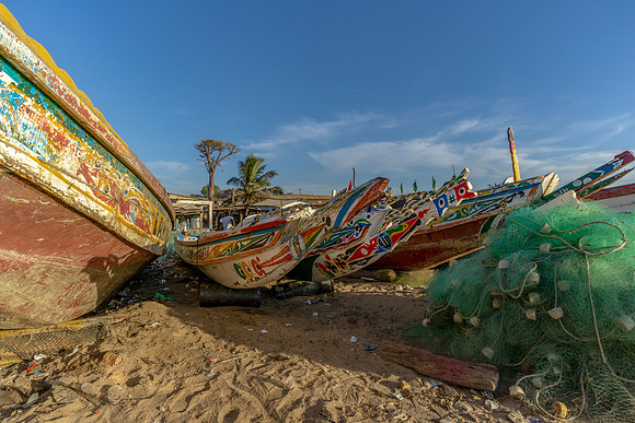 Gambia Fish market boats and nets © Jo Bird