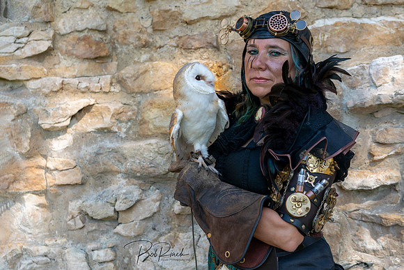 07s Bettina with a Barn Owl at The Asylum Steampunk Festival Lincoln 2019 © Bob Riach Jigsaw Photography LTD